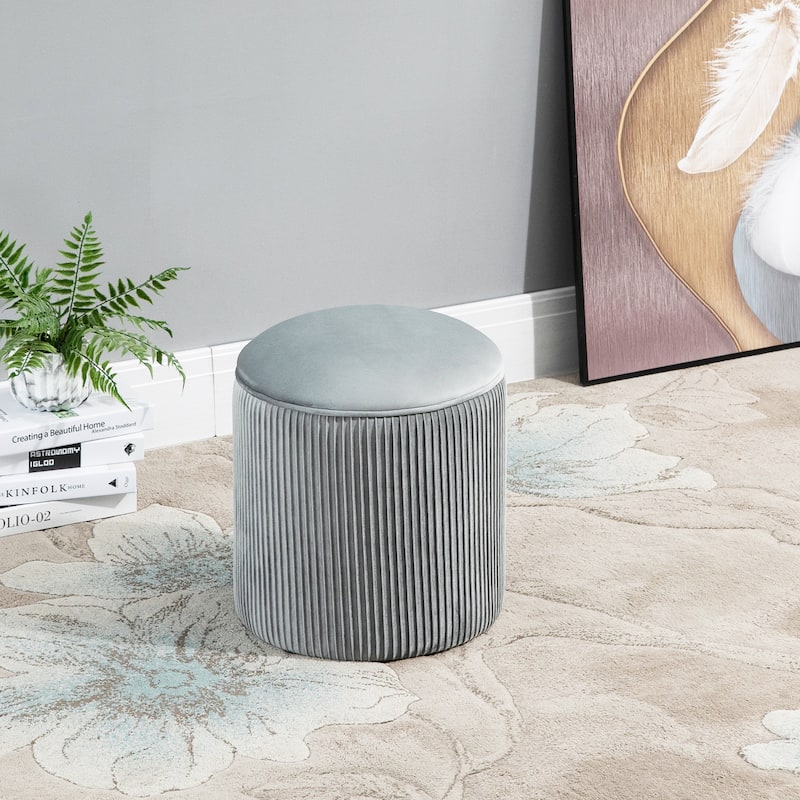 HOMCOM 15'' Small Padded Ottoman Foot Stool with Wrinkle Fabric Design, Thick Sponge Padding and Solid Base