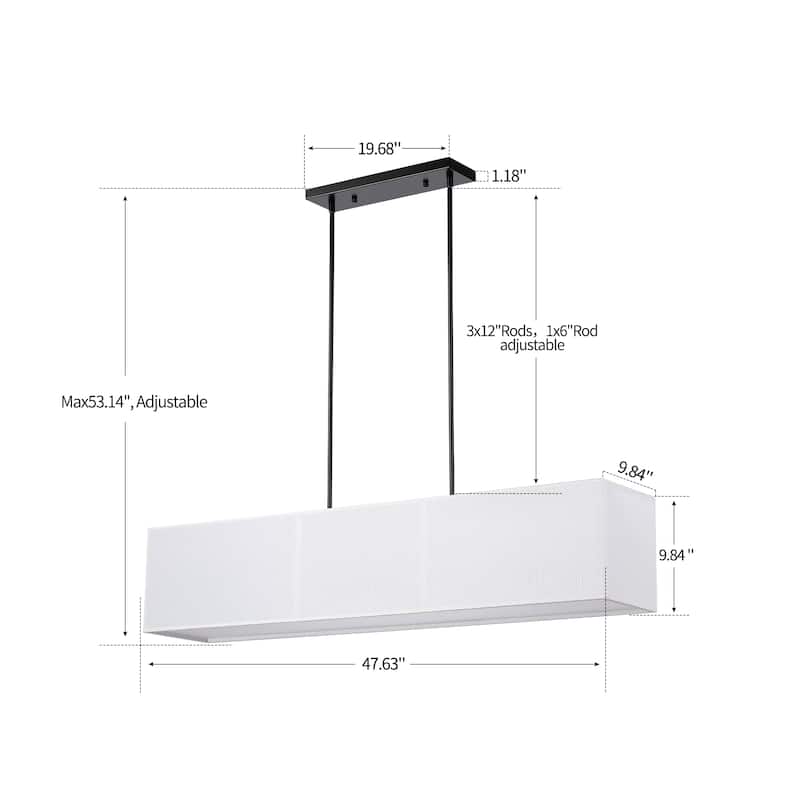 6-Light Rectangular Fabric Shaded Chandelier with Bottom Reflector - Black