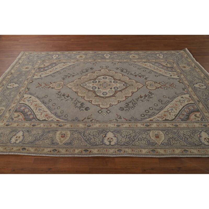 Gray Medallion Tabriz Persian Area Rug Handmade Wool Carpet - 6'5"x 9'0"
