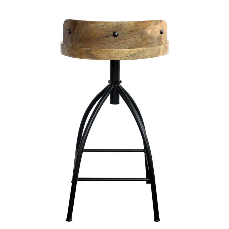 Pia 25-31 Inch Set of 2 Industrial Style Counter Height Stools with Adjustable Swivel Seat, Brown, Black