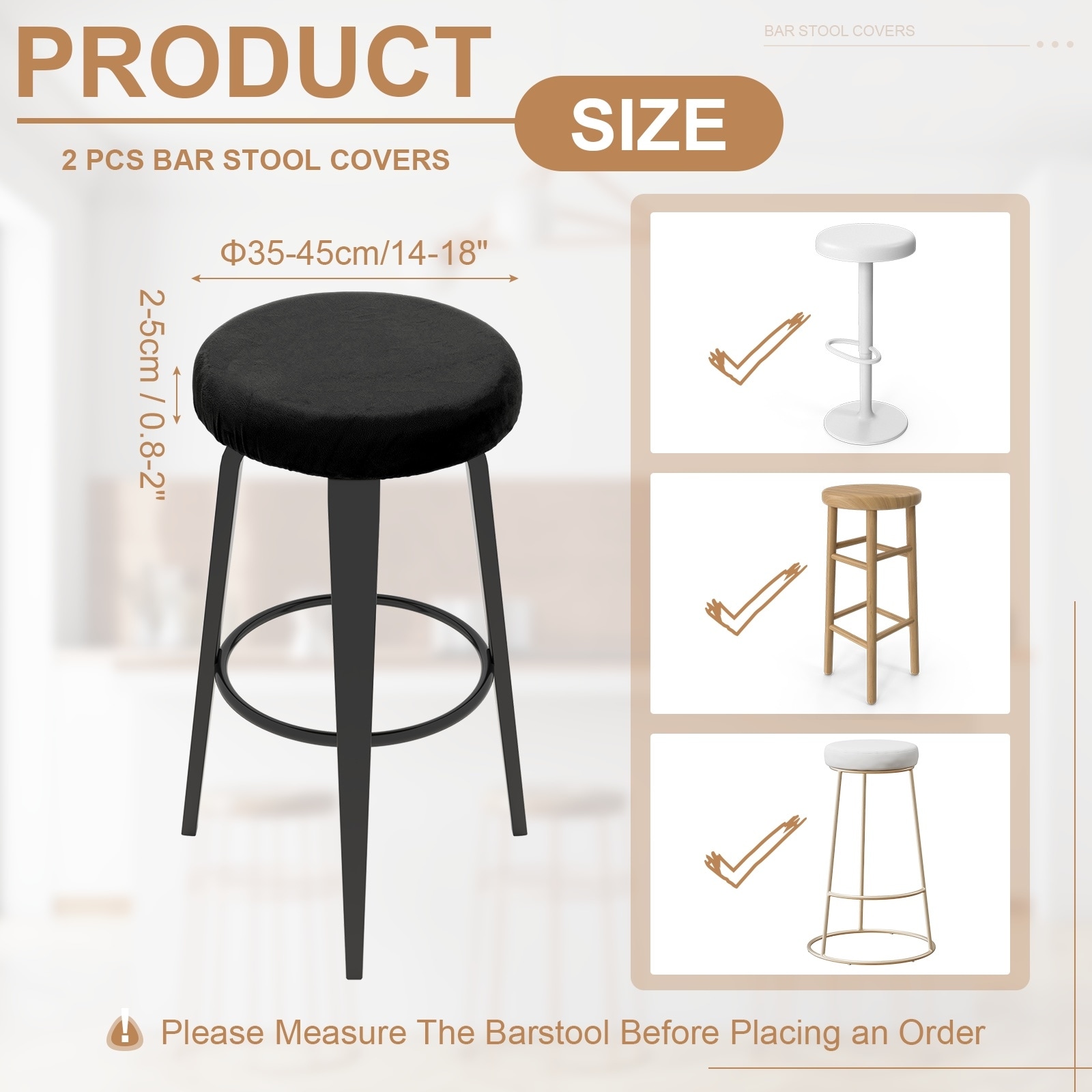 Velvet Bar Stool Covers, Round Bar Stool Cover with Elastic Band Stretch Chair Seat Cover Washable Slipcovers