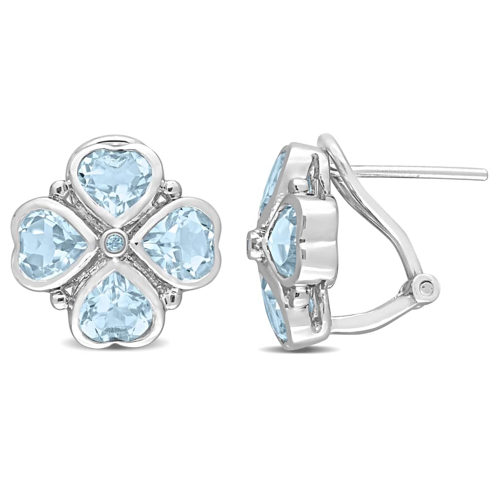 Miadora 4 2/5ct TGW Sky Blue Topaz Floral Clipback Earrings Sterling Silver