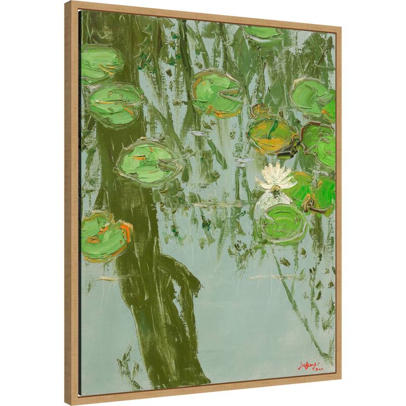 White Water Lily in Pond by Jukyong Park (23 x 28 in.), Framed Canvas Wall Art Print