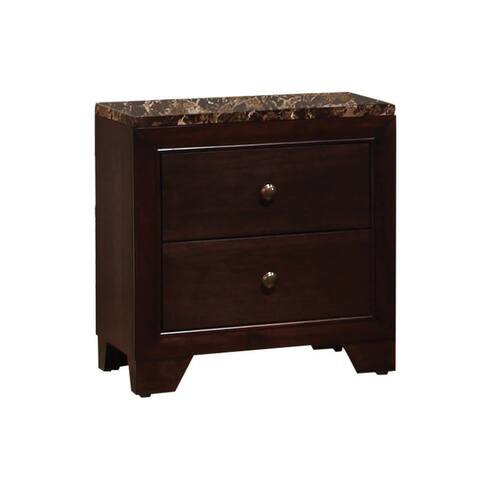 Faux Marble Top Nightstand with 2 Drawers in Cappuccino