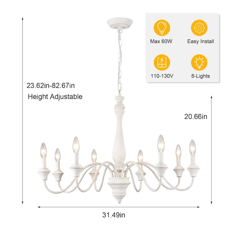 8-Light Farmhouse Candle Style Chandelier for Dining Room Living Room Bedroom Kitchen - W31.49"x H20.66"