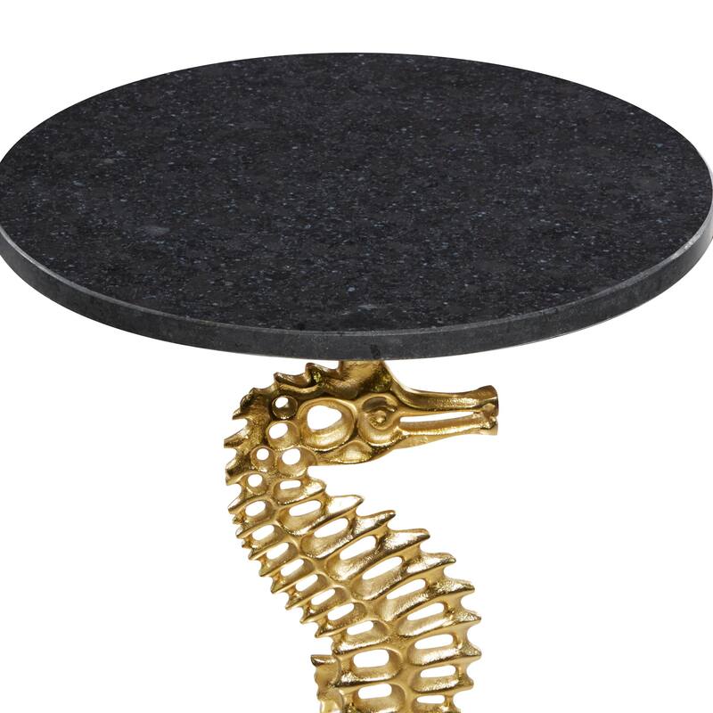 Aluminum Metal Sea Horse Pedestal Side End Accent Table with Tray Top - Silver or Gold - Roche River Decor
