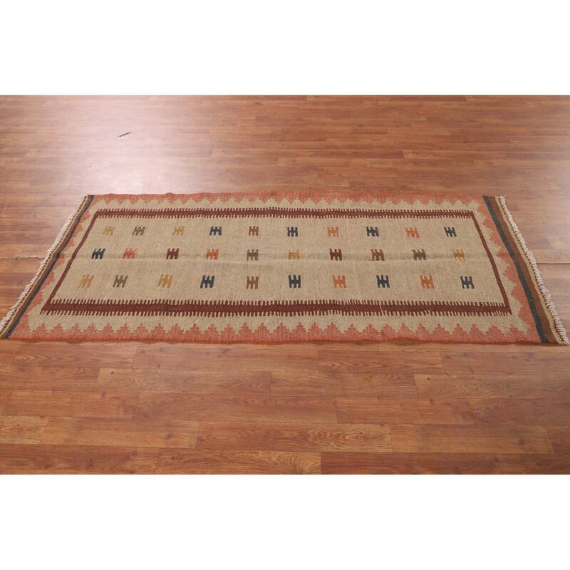 Reversible Kilim Persian Foyer Rug Hand-Woven Wool Carpet - 2'9"x 6'3"
