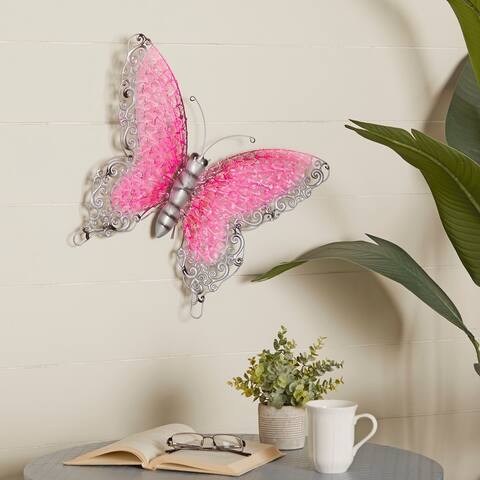 Iron Metal Eclectic Butterfly Wall Decor in Blue, Purple, or Green (16" H X 21" W) - 16 x 21