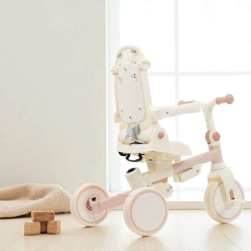 7-in-1 Baby Tricycle for Toddlers Ages 1-6, Foldable Push Trike with Parent Handle, Canopy, Guardrail & Pedals