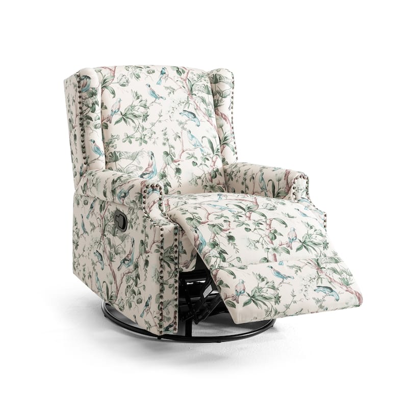UIXE Roderich Farmhouse Floral Print Swivel Rocker Push Back Recliner