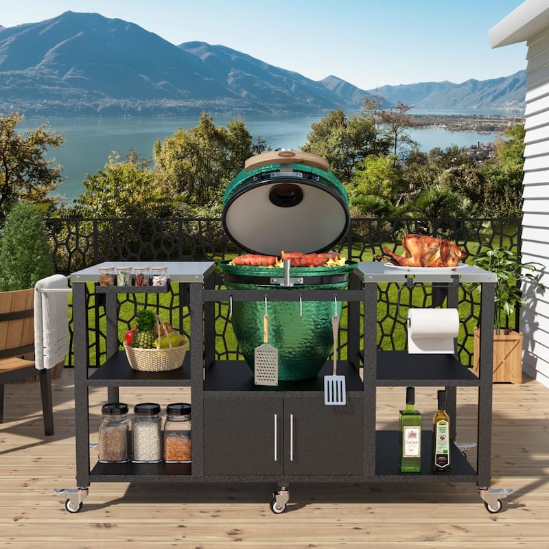 VEIKOUS Heavy Duty Stainless Steel Outdoor Grill Table, Rolling Cart with Table Top - 65''×23.62''×33.1''