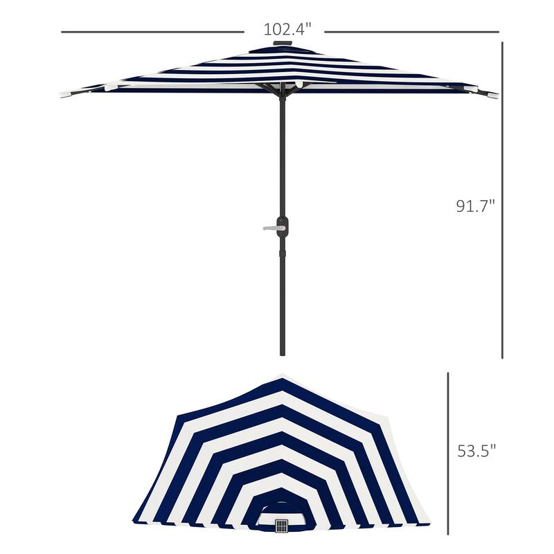 GDFStudio Outdoor Ilyra Polyester Half Patio Umbrella with Solar LED Lights and Steel Pole