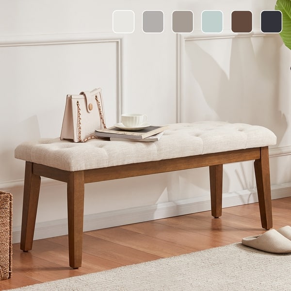 slide 2 of 59, Button-Tufted Bench for End of Bed, Entryway Bench Beige/ Black/ Brown Solid Wood, Leather, Fabric 44-inch
