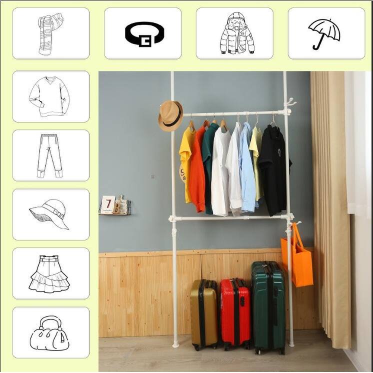 Telescopic Garment Rack, Movable DIY By Hand No Damage to Wall Ceiling Hanging Rail