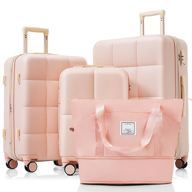 4 Piece Expandable Luggage Sets, ABS Durable Suitcase with Travel Bag and Cup Holder, Hard Shell Spinner Wheels Luggage