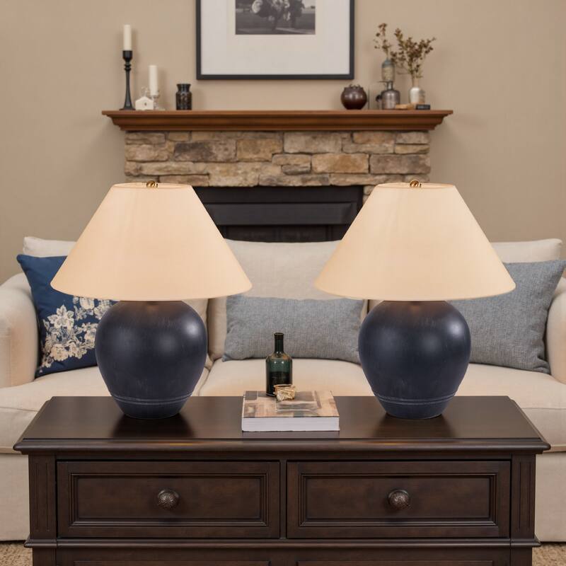 2 Pack Global Ceramic Accent Table Lamp with Linen Shade