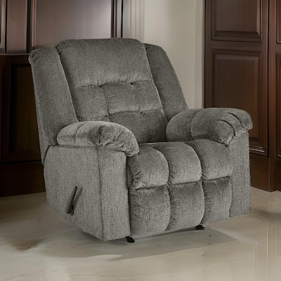 Ens 45 Inch Chair, Manual Rocker Recliner, Cushioned, Putty Polyester