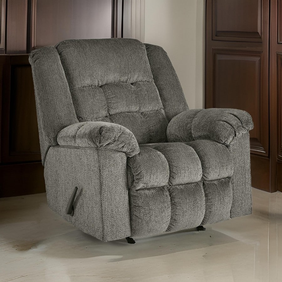 Ens 45 Inch Chair, Manual Rocker Recliner, Cushioned, Putty Polyester