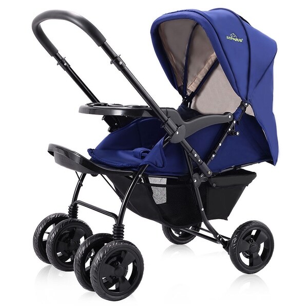 two way foldable baby kids travel stroller newborn infant pushchair buggy blue