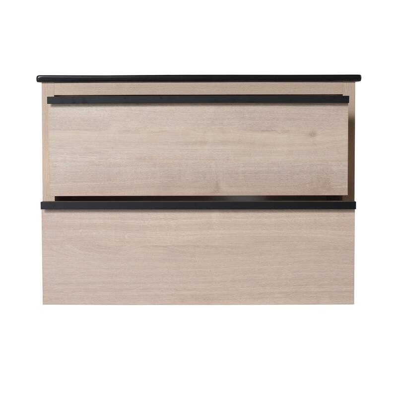 Wall-Mounted Plywood Bathroom Vanity Set in Plain Light Oak with Integrated Sink