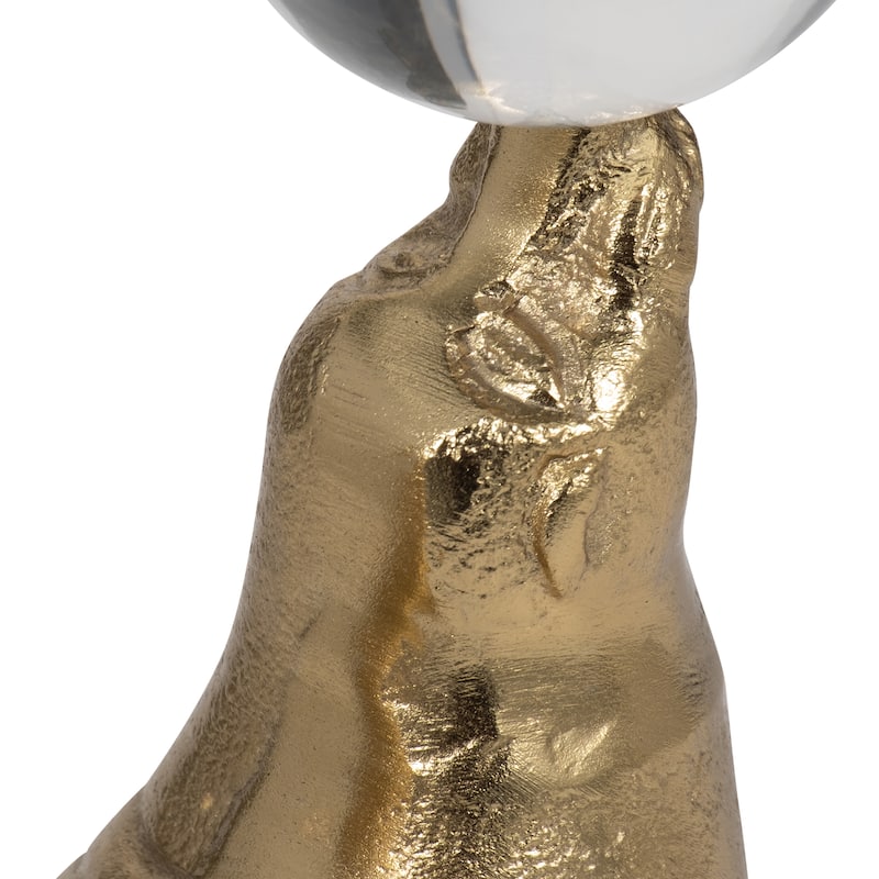 Sagebrook Home 7 Inches Gold Metal Sea Lion Figurine with Acrylic Ball - 7" x 5" x 7"