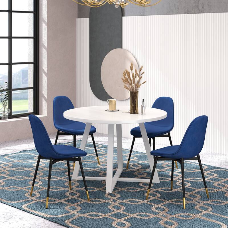 5 Piece Modern Round Dining Table Set, 45" Wooden Table with 4 Velvet Upholstered Chairs and Metal Leg, for Breakfast Nook