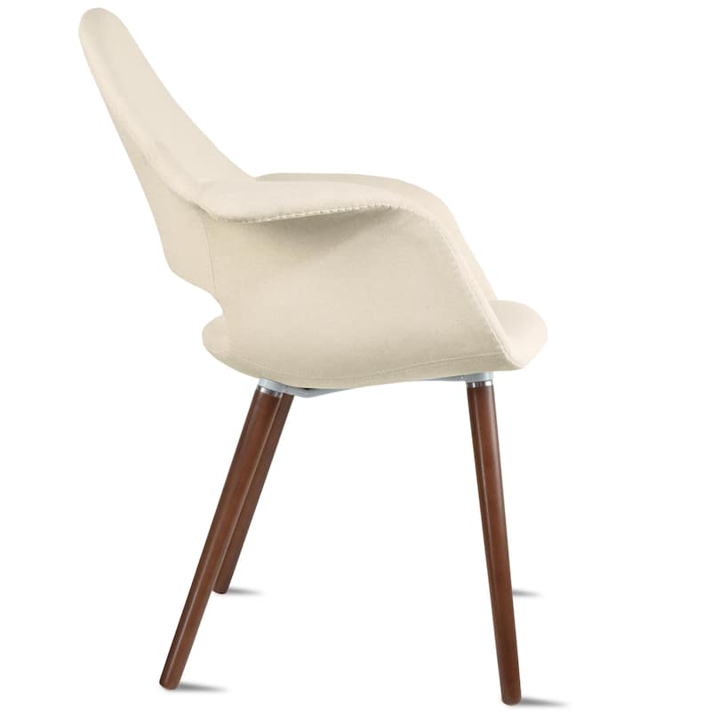 Set of 2 Organic Upholstered Fabric Modern Armchairs with Dark Walnut Brown Wooden Legs for Dining Room Office or Accent Chair