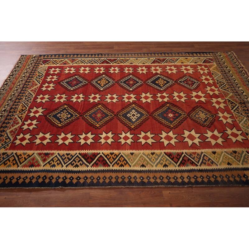 Kilim Qashqai Persian Vintage Area Rug Flatweave Wool Carpet - 5'9" X 8'1"