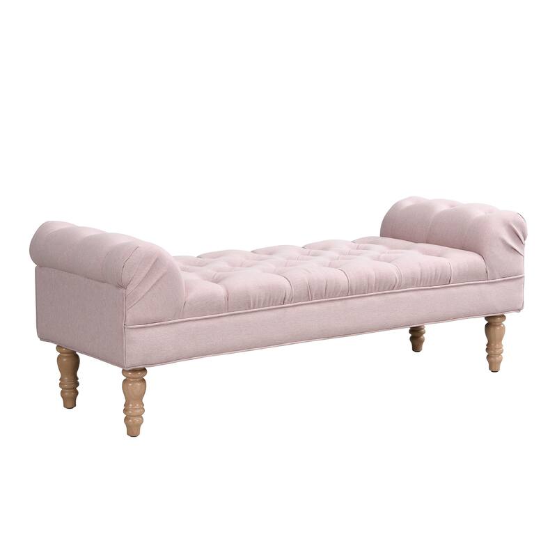 Pink End of Bed Bench Ottoman with Wood Legs, Fabric Bench Indoor Bench Entryway Bench Lounge Bench with Legs