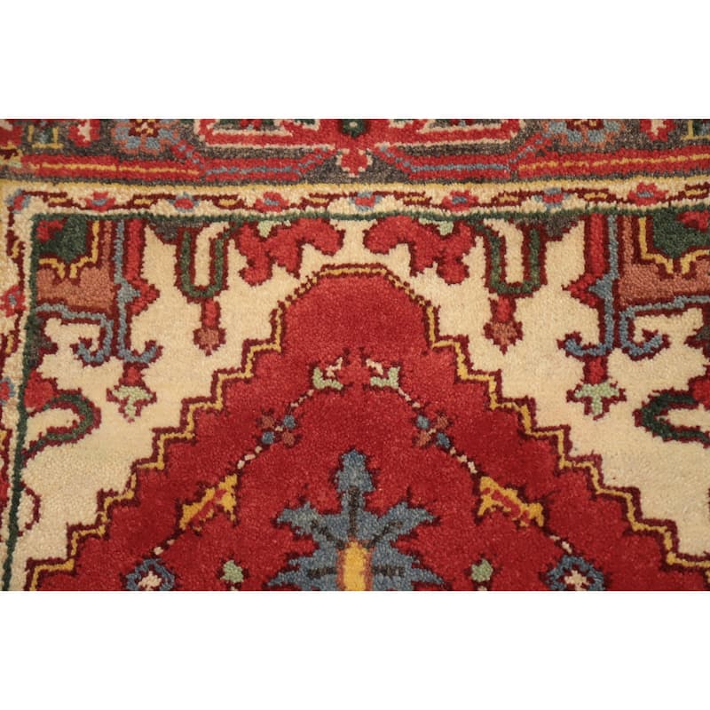 Hand Knotted Oriental 100% Wool Carpet Traditional Geometric Red Heriz (serapi) Area Rug - 5' 2'' X 2' 11''