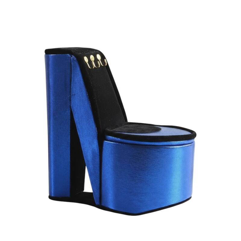 9" Royal Blue Black And Gold Velvet High Heel Jewelry Box