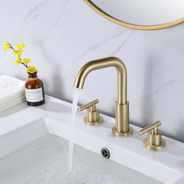 slide 2 of 9, Luxury 360 Degree Swivel Bathroom Faucet Widespread with 2 Handles in Brushed Gold