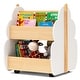 preview thumbnail 6 of 5, 2-Tie Kids Bookshelf Childrens Toy Storage Shelf with Universal Wheels Natural+White