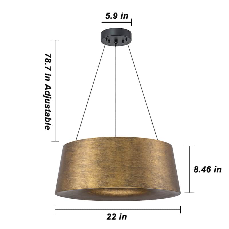 Industrial Antique Gold LED Drum Metal Pendant Light for Dining and Living Room - Antique Gold