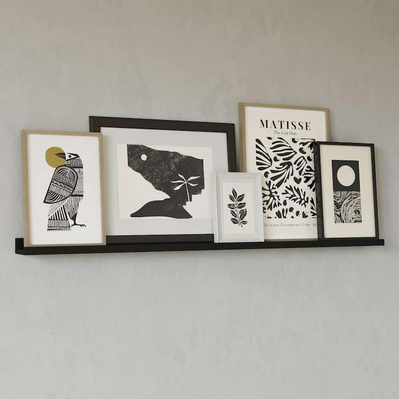 Wallniture Boston 46 Inch Floating Shelves, Black Picture Ledge (Set of 2)