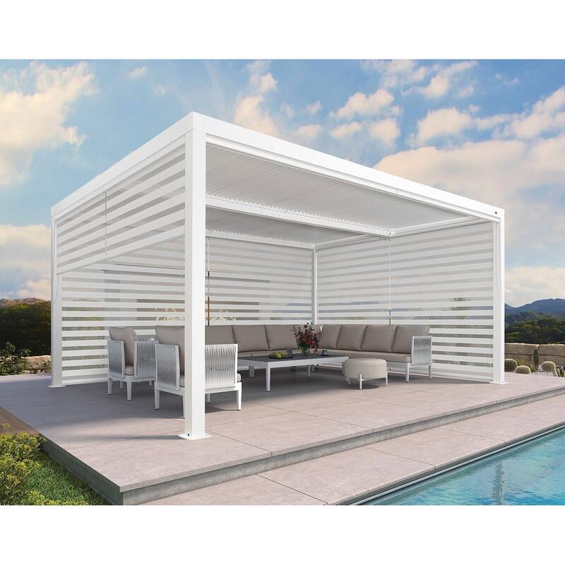 PURPLE LEAF Louvered Pergola Modern White Pergola with Adjustable Roof for Deck Backyard Garden