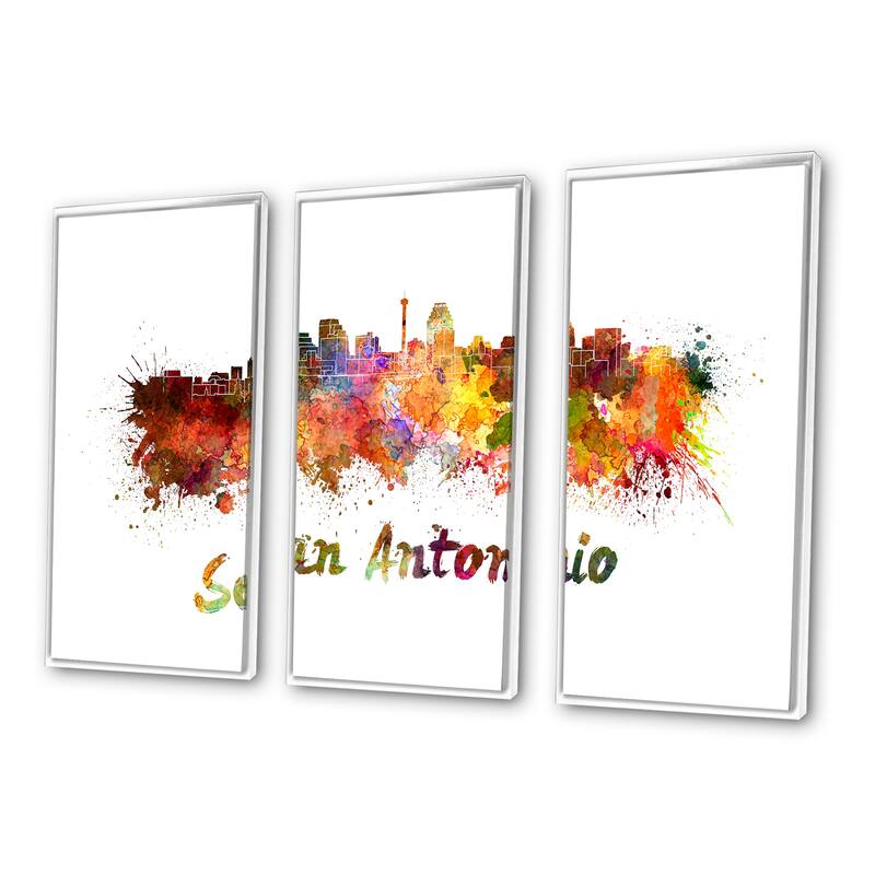 Designart "San Antonio Skyline" Cityscape Framed Art Set of 3 4