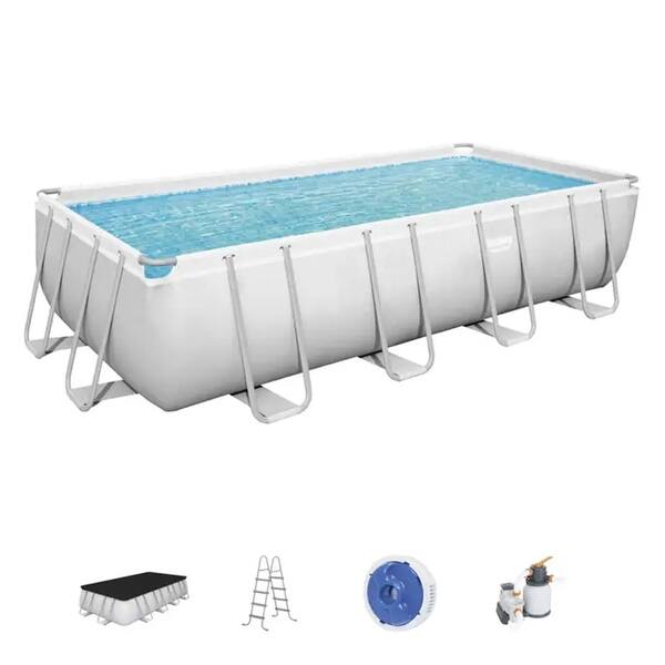 slide 2 of 7, Bestway Power Steel 18' x 9' x 48" Rectangular Above Ground Swimming Pool Set - 280
