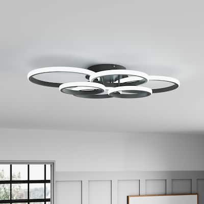 Modern 6-Ring Dimmable Cool White LED Semi Flush Mount Ceiling Light Fixture