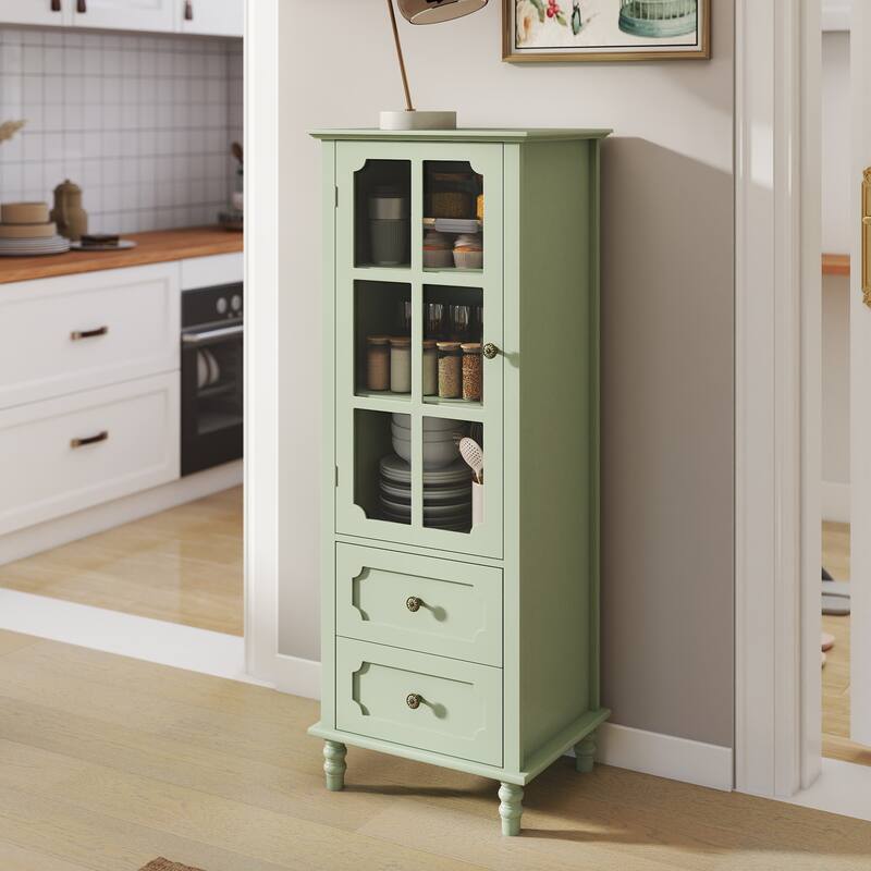 Minimalist Sideboard with Glass Doors & 2 Drawers, Modern Buffet Cabinet for Dining Room and Living Room