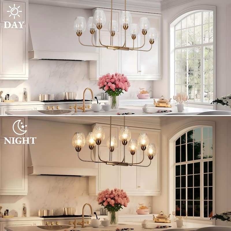 Modern 8-Light Gold 42 IN. Chandelier Textured Glass Kitchen Island Light - W 42" x H 16"