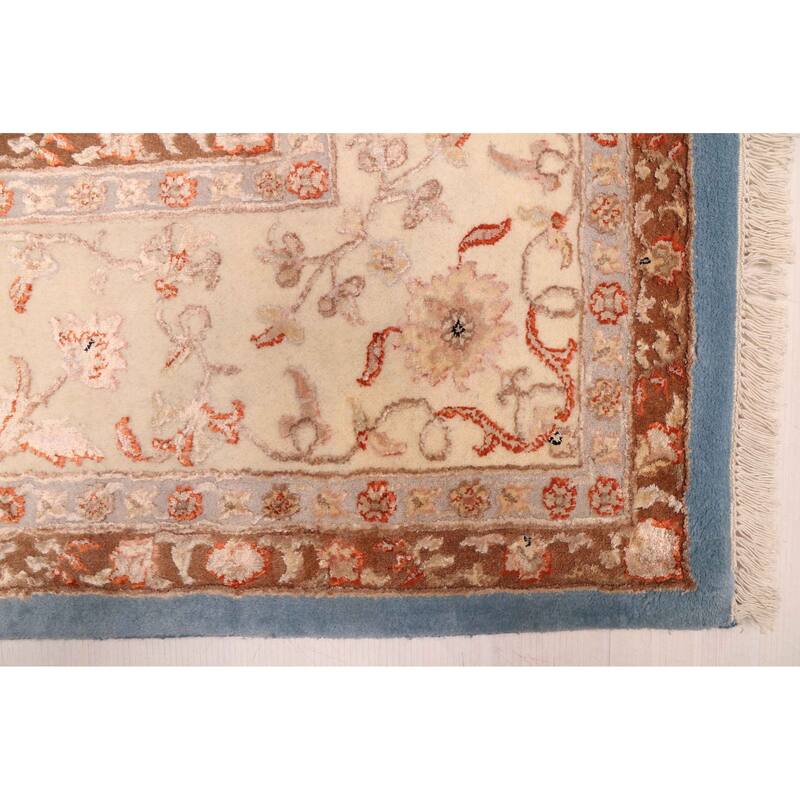 ECARPETGALLERY Hand-knotted Mirzapur Blue Viscose, Wool Rug - 6'3 x 9'10