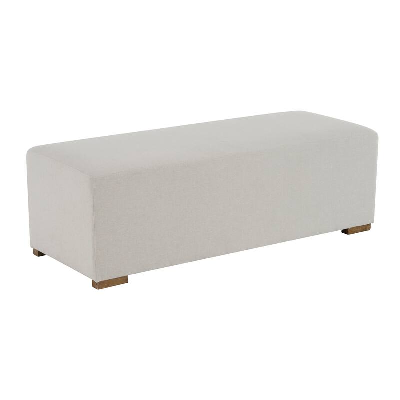Roomfitters Long White Fabric Ottoman Bench, 17 Inch Height, Modern Nordic Style - White