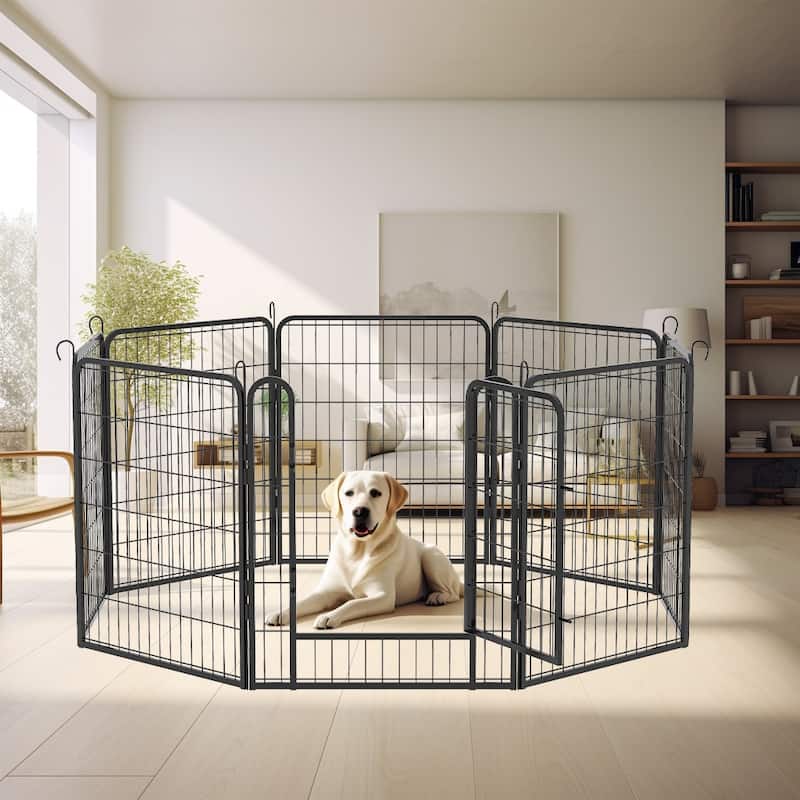 8 Panels Heavy Duty Metal Playpen with door,31.7"H Dog Fence Pet Exercise Pen for Outdoor, Indoor - Black