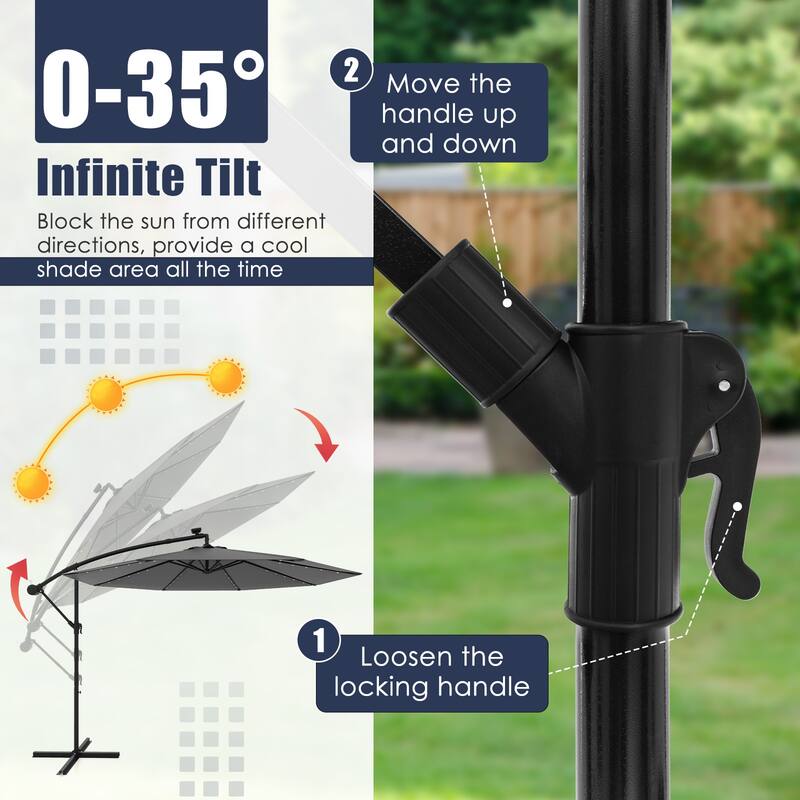Gymax 10 Ft Solar LED 40 Lights Offset Umbrella Crank Cross Base Patio