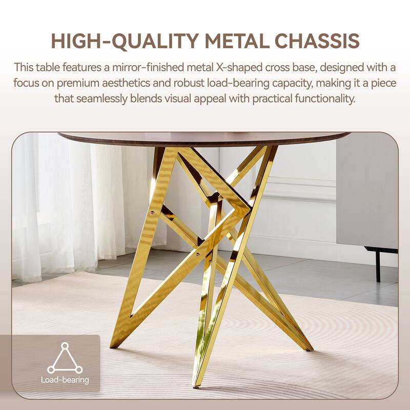 37 Inch Round Dining Table with Metal Legs, Small Kitchen Table for 2 to 4 People, Modern Space Saving Design