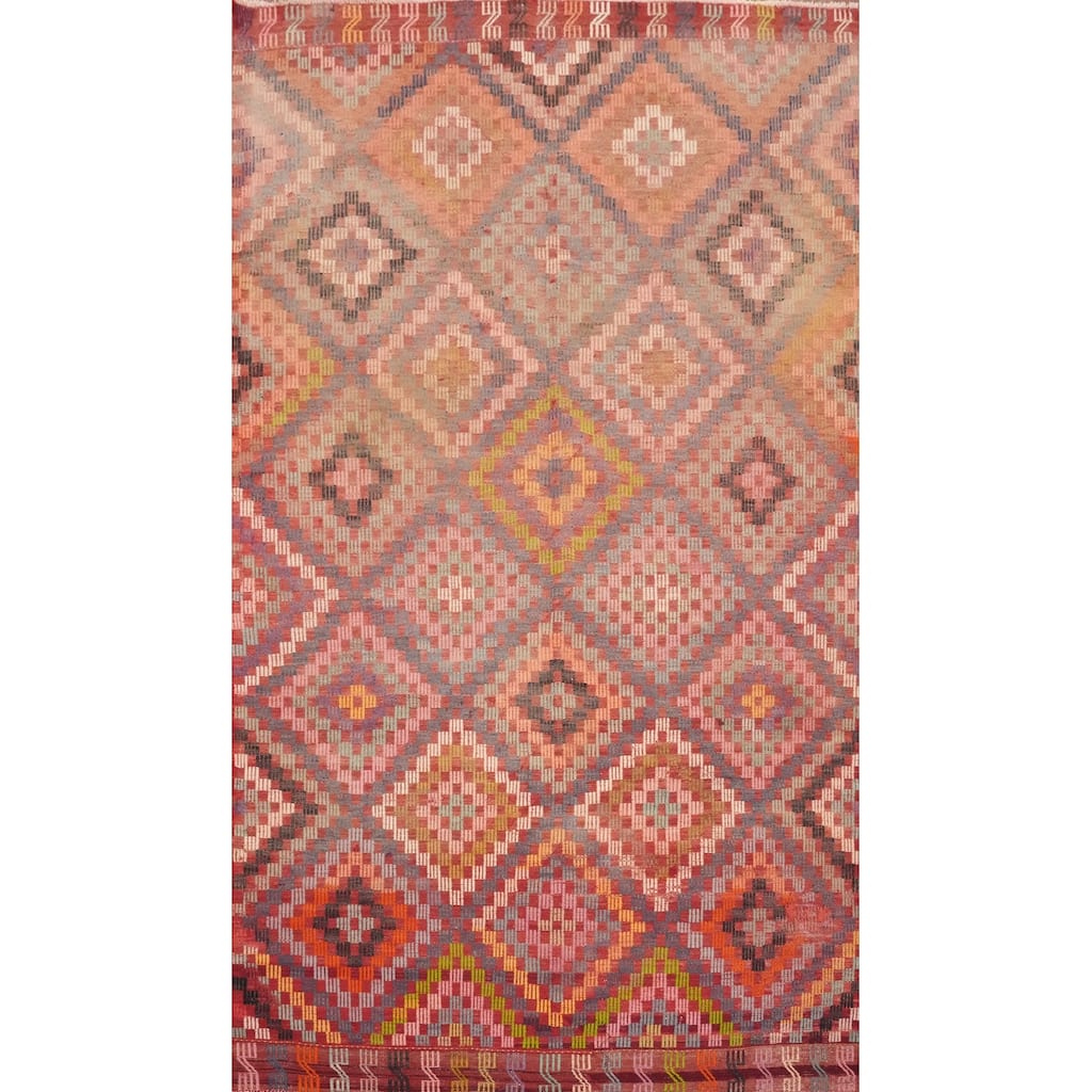 Hand Woven Oriental 100% Wool Carpet Southwestern Tribal Multi-Colored Kilim Area Rug - 9' 5'' X 5' 9''