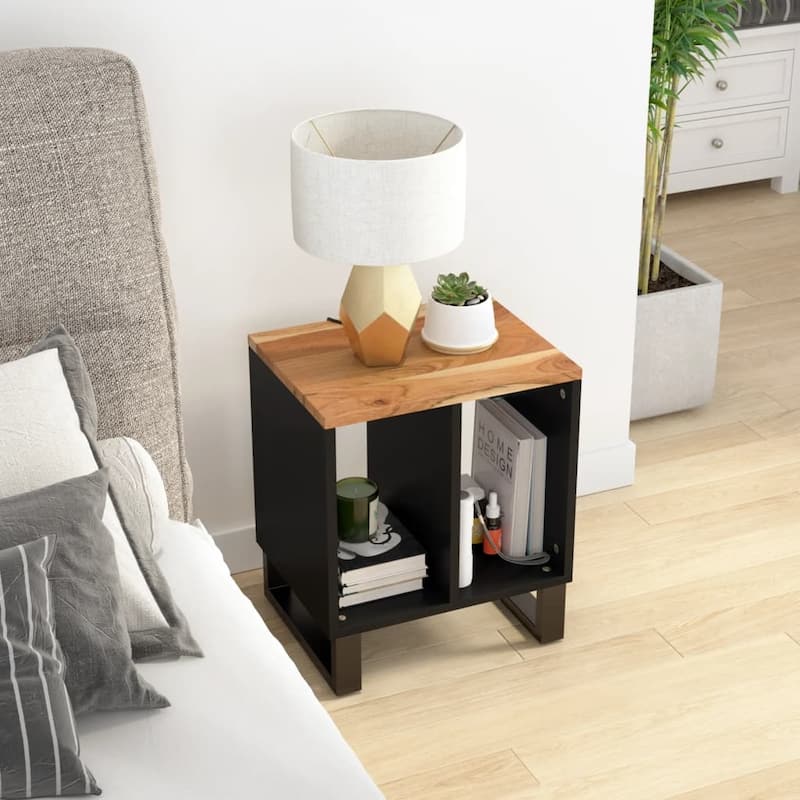 vidaXL Side Table 15.7"x12.2"x18.1" Solid Wood Mango&Engineered Wood - Brown acacia wood