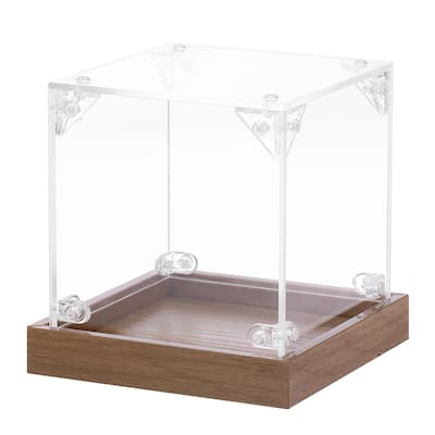 Acrylic Display Case, Display Box Assemble Dustproof Storage Organizer - Clear, Walnut color