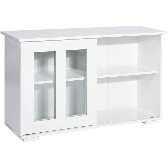 HomyLin White Sideboard Buffet Cabinet with Tempered Glass Doors - White